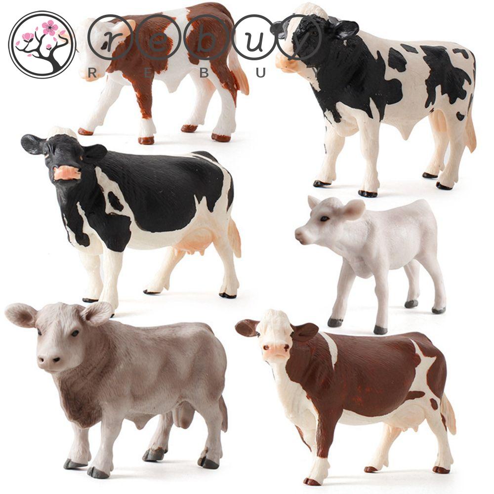 Rebuy Patung Hewan Realistis Zoo Farm Desktop Ornamen Action Figure Untuk Anak Bayi Simulasi Sapi Model Sapi