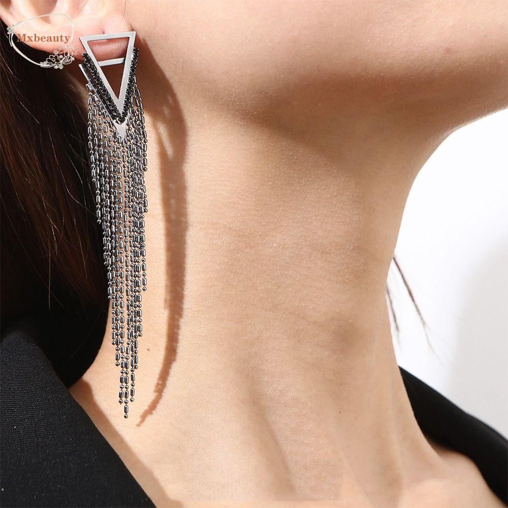 Mxbeauty Wanita Stud Earring Hadiah Minoritas Punk Rantai Panjang Fashion Desain Tembaga Segitiga Menjuntai Earring