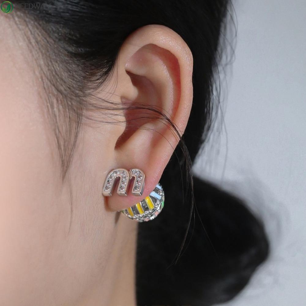 Needway Anting Bola Kepribadian Kreatif Enamel Bulat Dengan Berlian Kristal Gaya Korea Anting Untuk Gadis