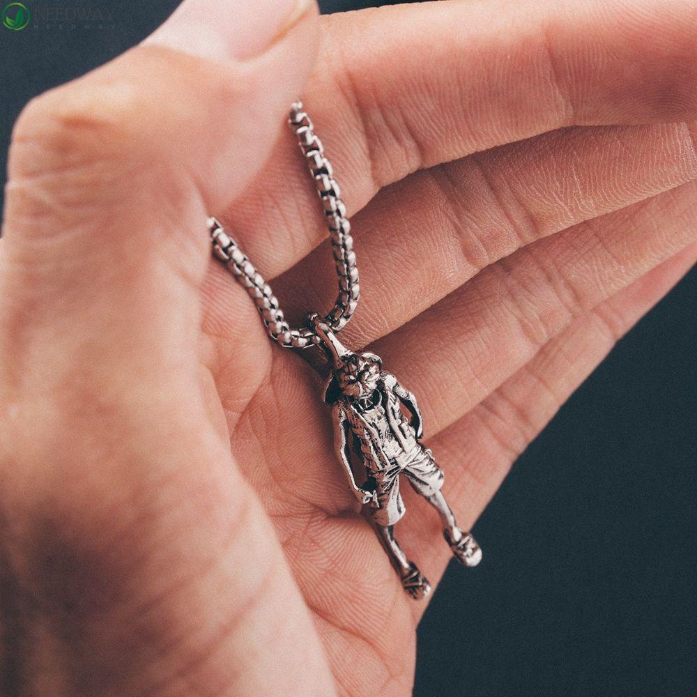 Needway Liontin Kalung Fashion Kartun Luffy Zoro Raja Bajak Laut Rantai Klavikula Baja Titanium