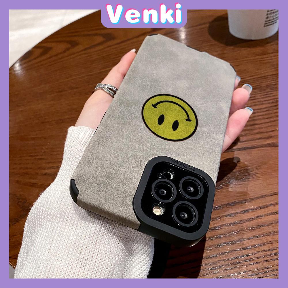 VENKI - Untuk iPhone 11 Case Leather Pupil Suede Case Soft Shockproof Phone Case Camera Simple Yellow Smile Kompatibel dengan iPhone 14 13 Pro max 12 Pro max xr xs 7Plus 8Plus