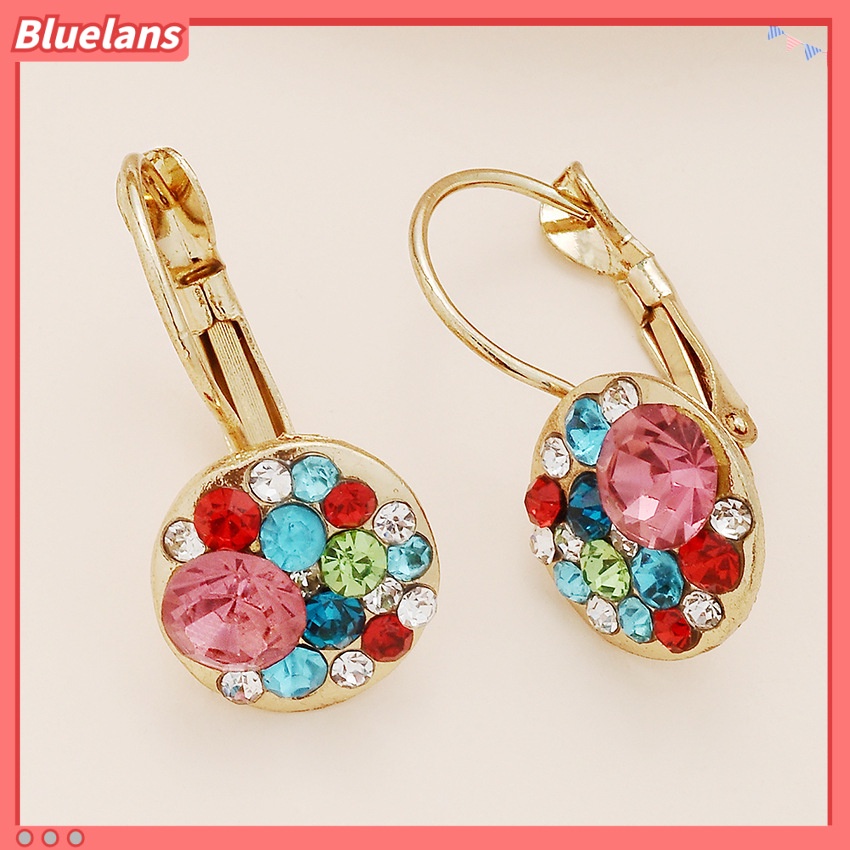 [BLS] Anting Paduan Kristal Anting Kancing Berlian Bulat Warna-Warni Wanita
