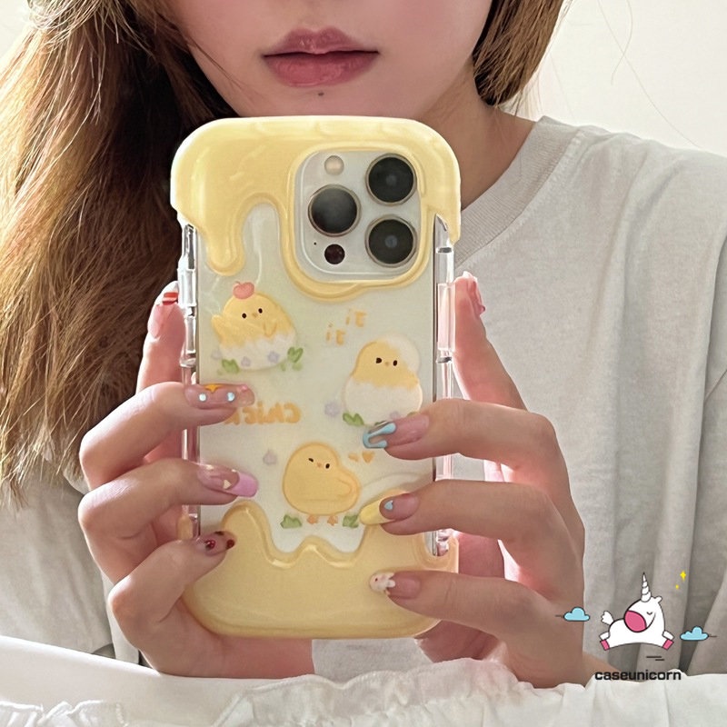 Cute Bear Rabbit Chick Kartun Ponsel Case Kompatibel Untuk IPhone XR X 7Plus 14 11 13 12 Pro Max7 8 Plus XS Max SE 2020lembut Musim Panas Indah Laurel Anjing Permen 3D Warna Ice Cream Cover