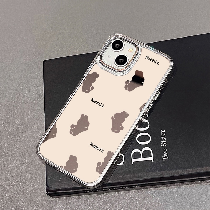 IPHONE Lying Rabbit Mirror Phone Case Kompatibel Untuk Iphone11 12 13 14 12Pro 13Pro 14Pro Pro Max XR X XS Max Electroplating Tombol Perlindungan Mirror Cover