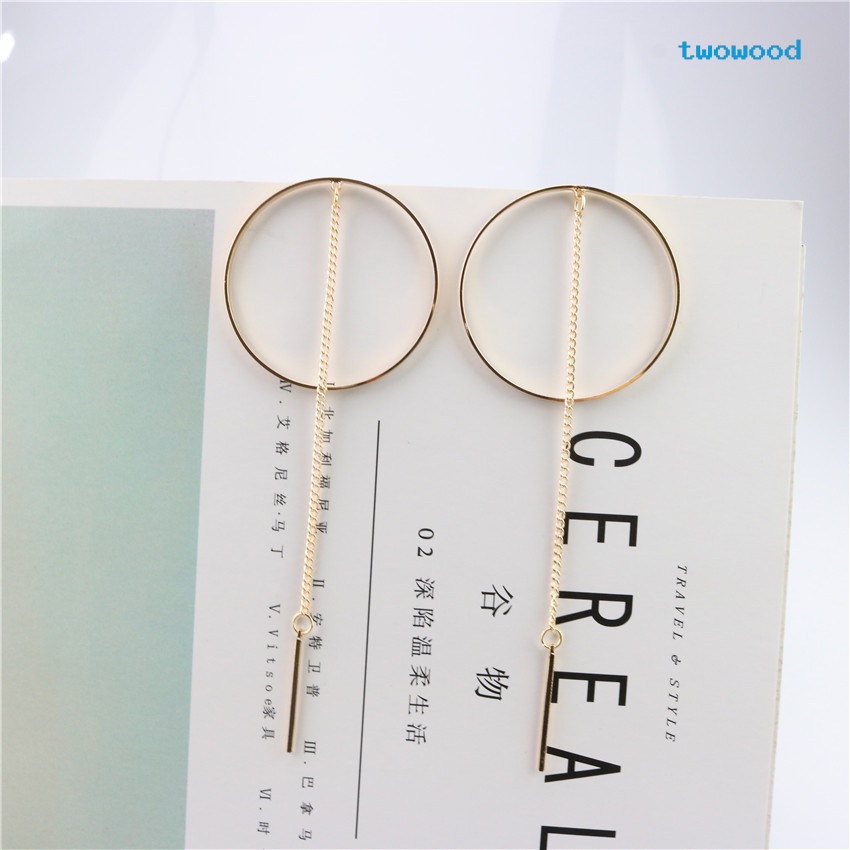 Twowood Logam Vertikal Rumbai Lingkaran Besar Geometris Anting Pejantan Anting Kepribadian Sederhana