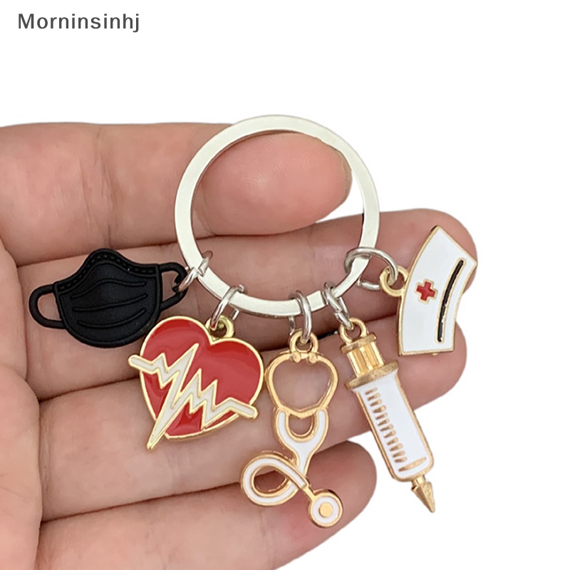 Mornin Dokter Gantungan Kunci Alat Gantungan Kunci Detak Jantung Nurse Cap Key Ring Hadiah Perawat Kreatif DIY Perhiasan Handmade id