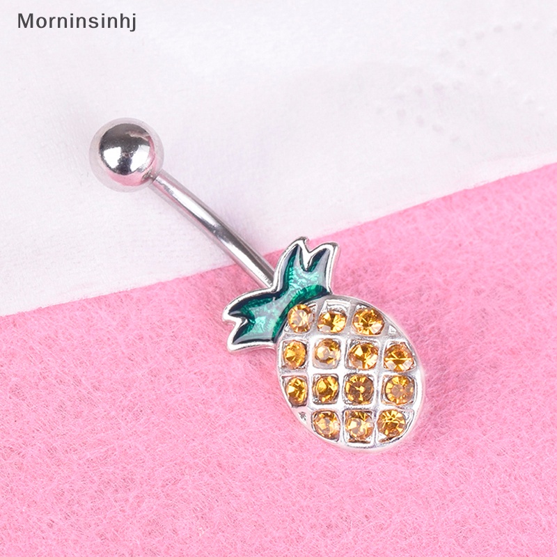 Mornin Cincin Pusar Baja Nanas Kristal Belly Button Ring Bar Perhiasan Tubuh id