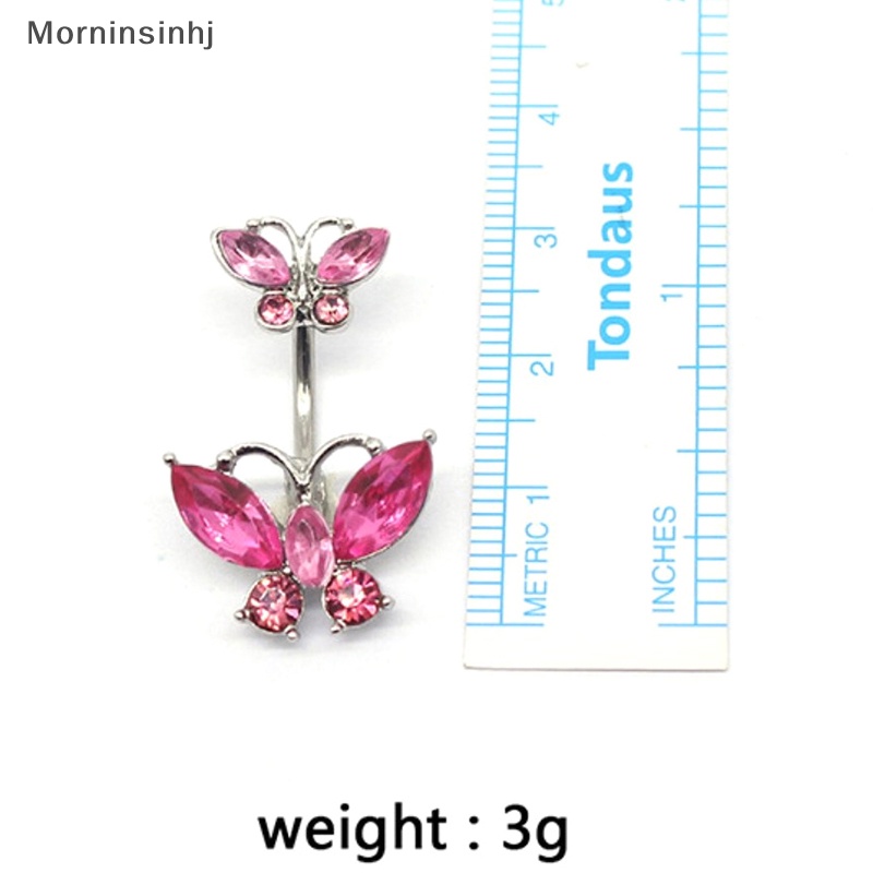 Mornin Shiny Double Butterfly Glass Belly Button Ring Tren Indah Pusar Cincin Belly Ring Pusar Perhiasan Pusar Hadiah id