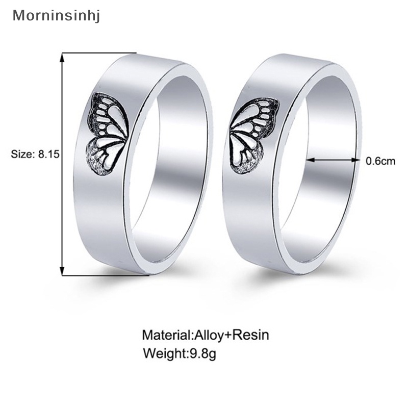 Mornin 2Pcs Cincin Fashion Persahabatan Motif Kupu-Kupu Gothic Keren Cincin Susun Untuk Pasangan Kekasih Teman Adik id