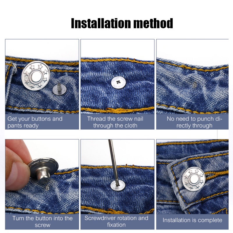 10pcs Adjustable Detachable Jeans Waist Button Multi-style Jahitan Bebas Celana Gesper Snap Logam Dengan Obeng DIY Jahit Aksesoris