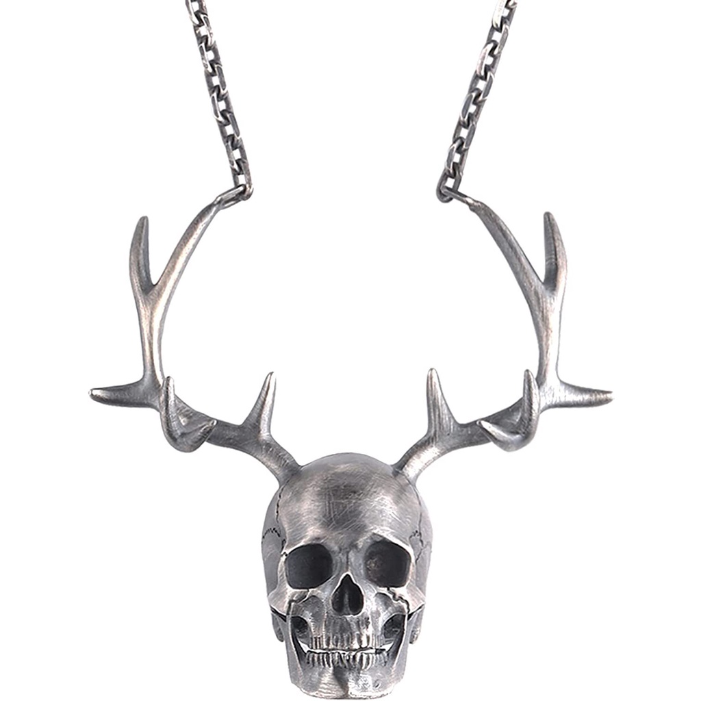 Kepribadian Punk Rock Fashion Tanduk Tengkorak Liontin Pria Gothic Skeleton Kalung Mens Perhiasan Aksesoris Halloween