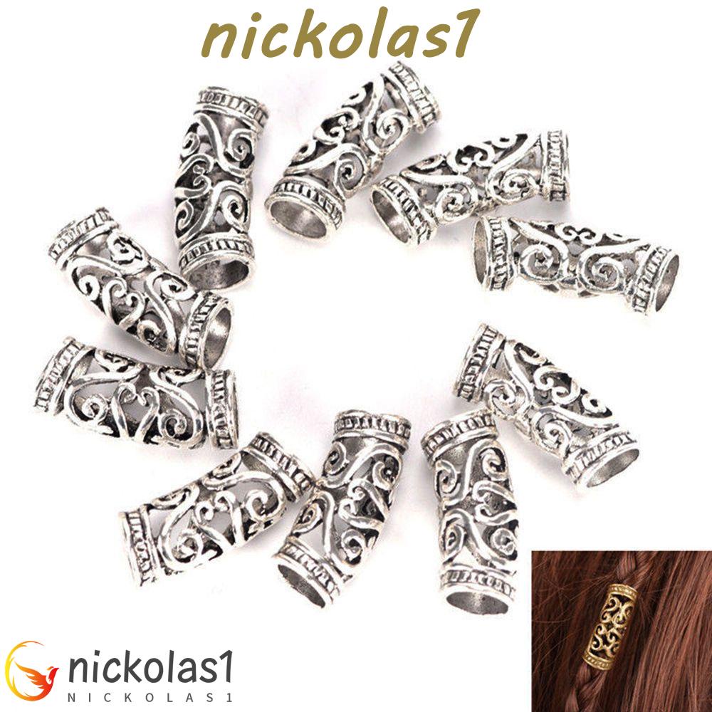 Nickolas1 Manik-Manik Kepang Rambut 7mm Lubang 10pcs Silver Spacer Alat Styling Rambut Manset Klip