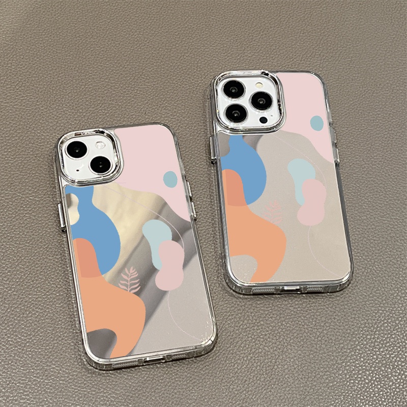 IPHONE Casing Ponsel Cermin Graffiti Kompatibel Untuk Iphone11 12 13 14 12Pro 13Pro 14Pro Pro Max XR X XS Max Electroplating Tombol Perlindungan Mirror Cover