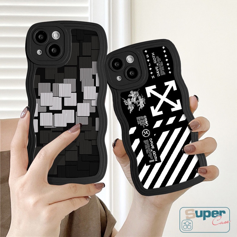 Casing Tepi Bergelombang Lembut Art Mosaic lattice Untuk Infinix Hot10 9 12i 10s 20 12 11s 20s 8 Pro Plus 10Lite Smart6 5 4 Hot 9 10 12 11 Play Note 12 G96 10 Pro Trendy Brand O.F.F-Case Putih