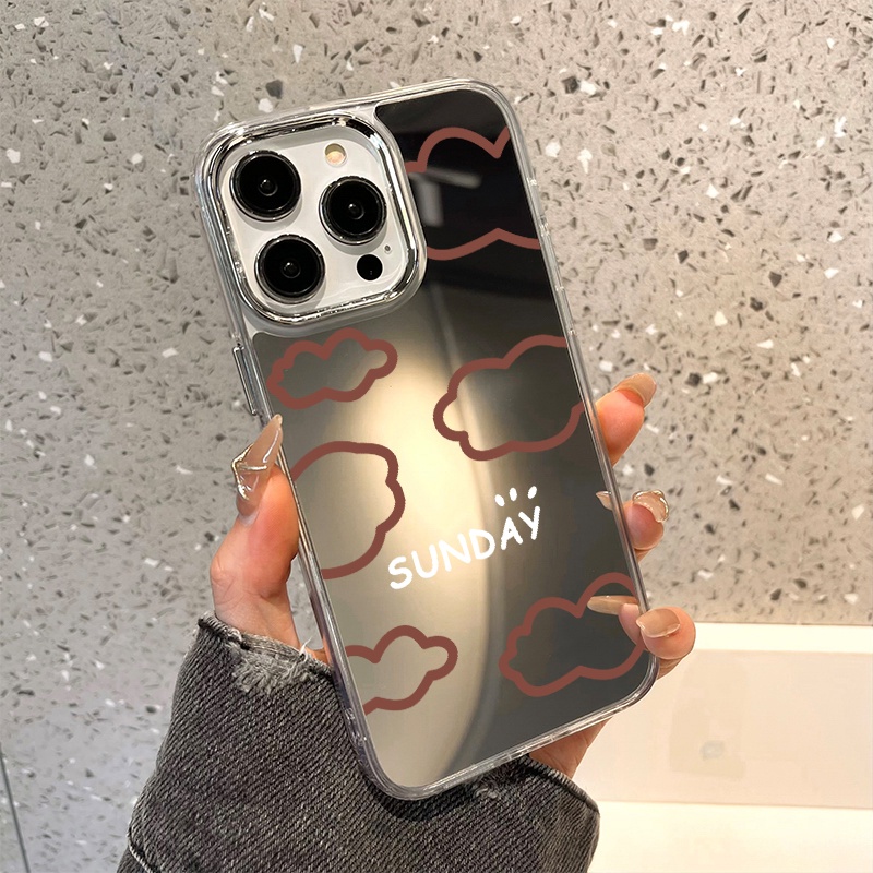 IPHONE Sunday Casing Ponsel Cermin Awan Merah Kompatibel Untuk Iphone11 12 13 14 12Pro 13Pro 14Pro Pro Max XR X XS Max Electroplating Tombol Perlindungan Mirror Cover