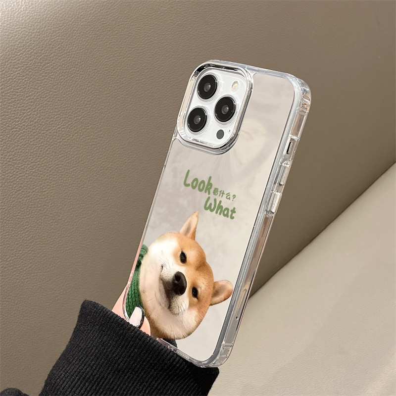 IPHONE Casing Ponsel Cermin Anjing Lucu Kompatibel Untuk Iphone11 12 13 14 12Pro 13Pro 14Pro Pro Max XR X XS Max Electroplating Tombol Perlindungan Mirror Cover