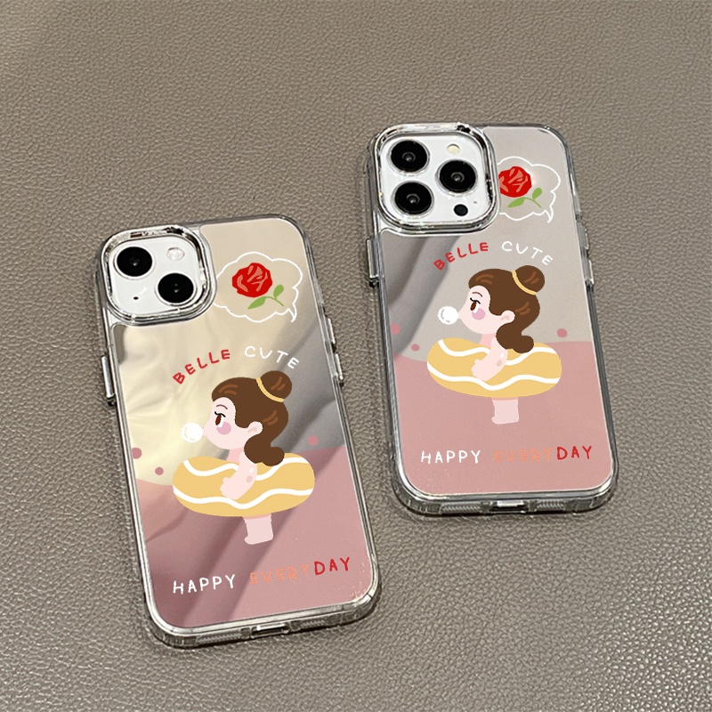 IPHONE Lifebuoy Girl Mirror Phone Case Kompatibel Untuk Iphone11 12 13 14 12Pro 13Pro 14Pro Pro Max XR X XS Max Electroplating Tombol Perlindungan Mirror Cover