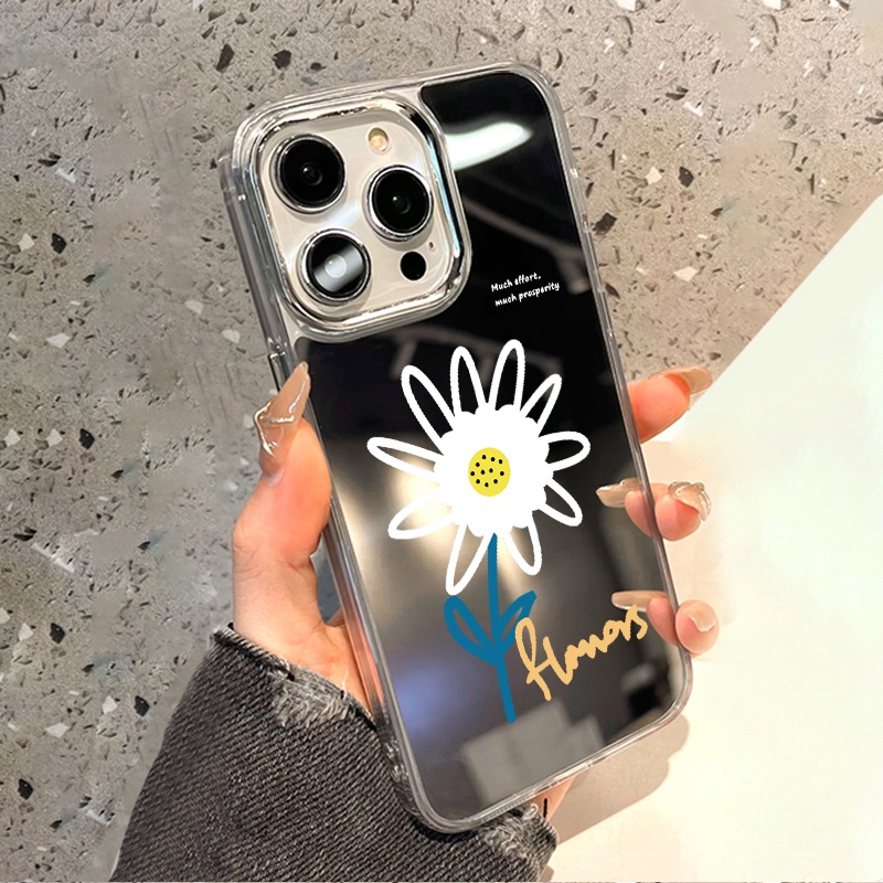 IPHONE Lukisan Bunga Cermin Ponsel Case Kompatibel Untuk Iphone11 12 13 14 12Pro 13Pro 14Pro Pro Max XR X XS Max Electroplating Tombol Perlindungan Mirror Cover