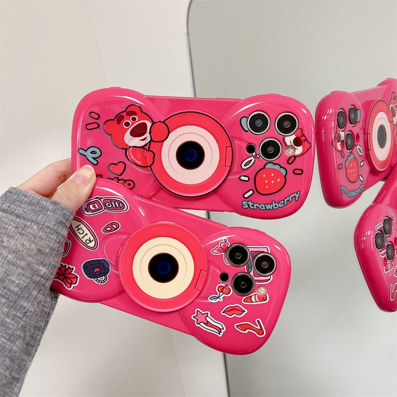 【Bow Mirror】So Cute Pink Lotso Strawberry Bear Silicone SoftCase IPhone 11 12 13 14 Pro Max Women's Fashion Gift Phone Case Brand Gift Pink Makeup