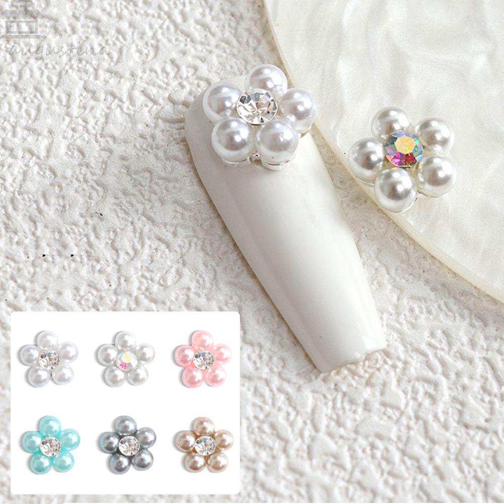 AUGUSTINA Agustin 3D Dekorasi Nail Art Wanita Korea Membuat Perhiasan Kelopak Mutiara Berlian Imitasi Manikur Aksesoris