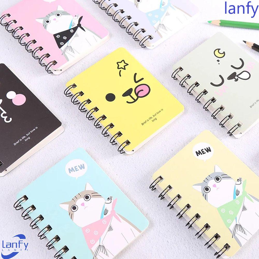 LANFY Kartun Kucing Notepad Kartun Planner Sobek A7 Notebook Alat Tulis Sekolah Buku Latihan Siswa Buku Diary Tangan Akun