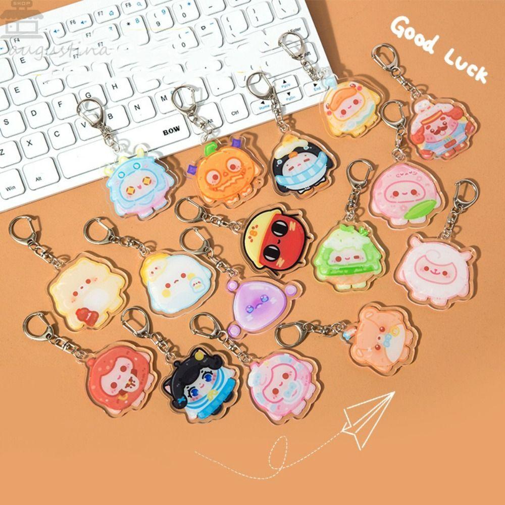 AUGUSTINA Egg Puff Party Keychain Koleksi Mini Tempat Kunci Mobil Perhiasan Handbag Charms Handbag Pendant Acrylic Car Keyring