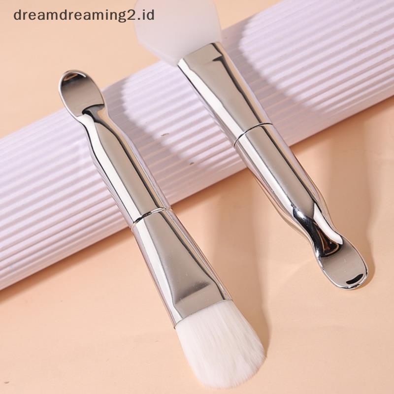 (drea) 1pc Sikat Masker Wajah Dua Kepala Bahan Silikon Dengan Sendok Gali Sikat Lembut //