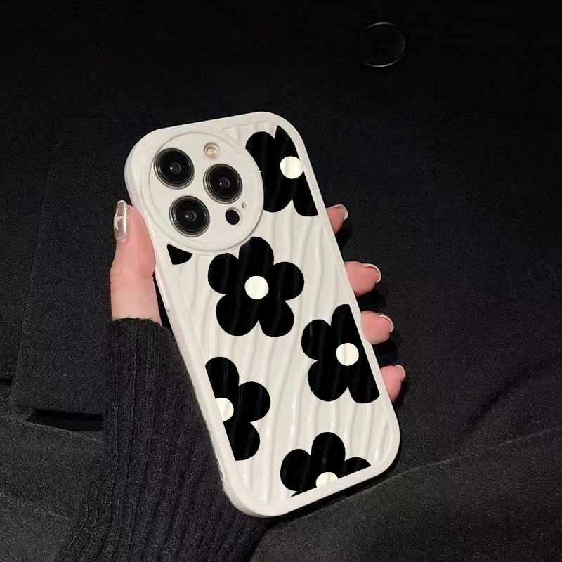 IPHONE Casing Ponsel Riak Air Bunga Hitam Kompatibel Untuk Iphone11 13 12 14 Pro Max14 Plus XR X XS MAX 7Plus 8Plus 7 8 SE 2020 2022 Shockproof Cover