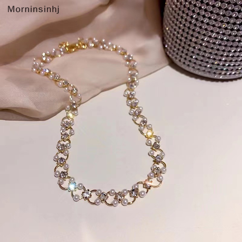 Mornin Korea Elegan Kalung Mutiara Sederhana Bersinar Choker Wanita Aksesoris Fashion Perhiasan id