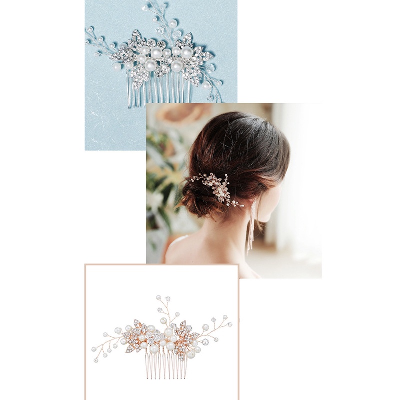 Handmade Rose Gold Warna Kristal Berlian Imitasi Mutiara Pernikahan Sisir Rambut Bridal Headpiece Rambut Accessorie Wanita Perhiasan