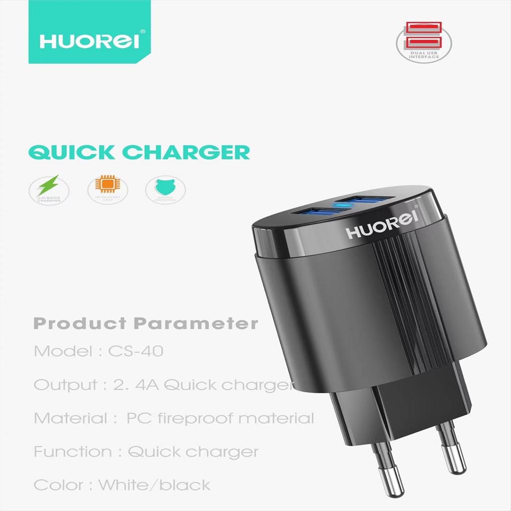 HUOREI CS40 Quick Charge 2.4A USB Charger with LED Gratis kabel Micro