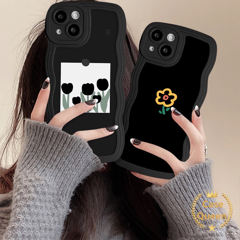 Casing Bunga Retro Tepi Bergelombang Untuk Infinix Smart5 6plus Hot10 12 11 9 Play Hot10 10 Lite 9 10T 10S 11s 10S NFC Note8 Fresh Simple Vintage Flower Stick Figure Tulips Soft Cover