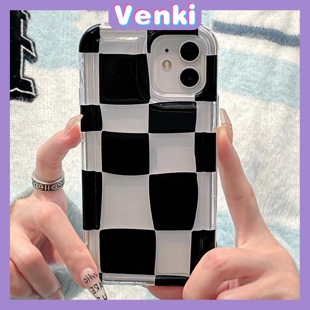 VENKI - Untuk iPhone 11 Case Bening Phone Case TPU Soft Airbag Shockproof Protection Camera Simple Black and White Check Kompatibel dengan iPhone 14 13 Pro Max iPhone 12 Pro Max XR XS