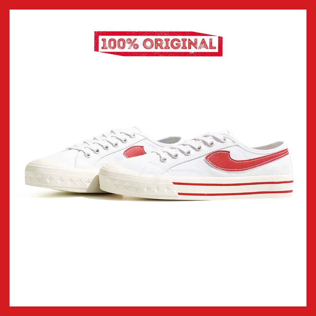 ORIGINAL - Sepatu Brand Lokal Kasual Pria Wanita No Brand White Red Low Not Sneakers Compass Retrograde Putih Merah