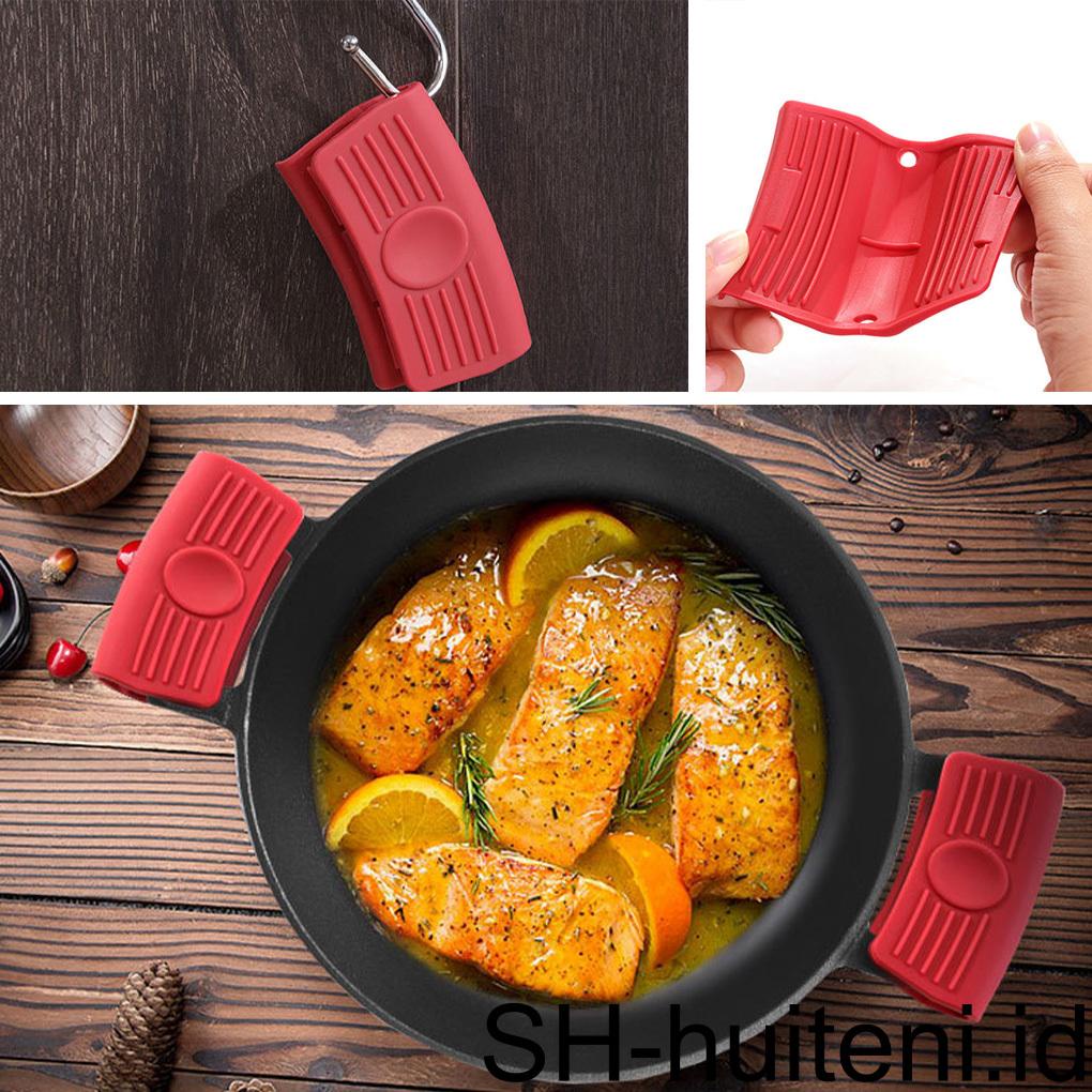 2buah Pegangan Panci Holder Cover Lengan Isolasi Case Tahan Panas Tebal Klip Silikon Warna Solid Simple Untuk Digunakan Di Rumah