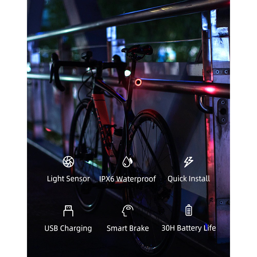 523 ROCKBROS Q3 Smart Bike Tail Light Waterproof IPX6 - Lampu Sepeda