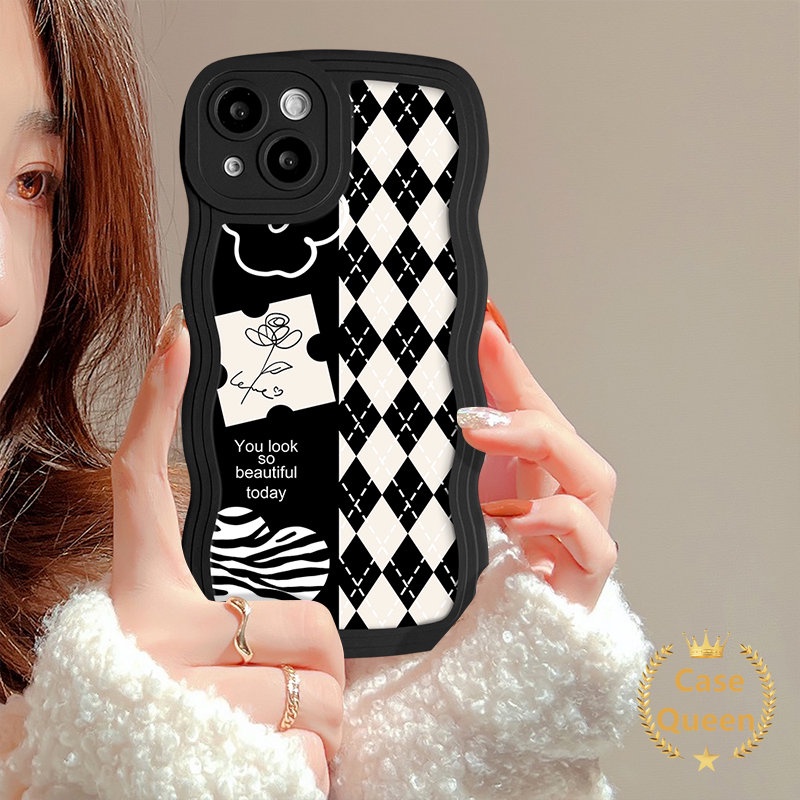 Casing Pasangan Tepi Bergelombang Untuk Infinix Hot12 9 11 10 Play Hot10 10T 10S 10S NFC 11s 9 10 Lite Note8 Smart 56 Plus Papan Catur Love Hati Bunga Beruang Dinosaurus Lucu Smiley Soft Cover