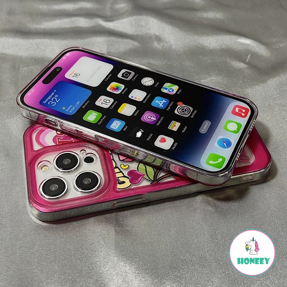 IPHONE Sweet Retro Pop Cherry Gadis Cinta Pistol Air Telepon Case Untuk Iphone14 13 11 12 Pro Max Xr Xs 7 8 Plus Case Cute Cover