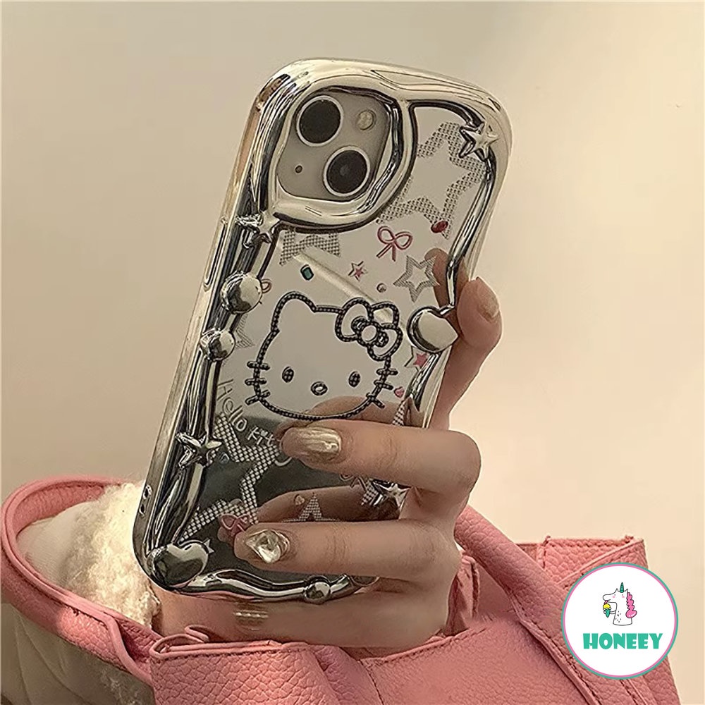 Korea Manis Keren Kartun Graffiti Mirror Phone Case Kompatibel Untuk iPhone 14 Pro Max13 12 11 Pro Max XR XS Berlapis Perak Shockproof Back Cover