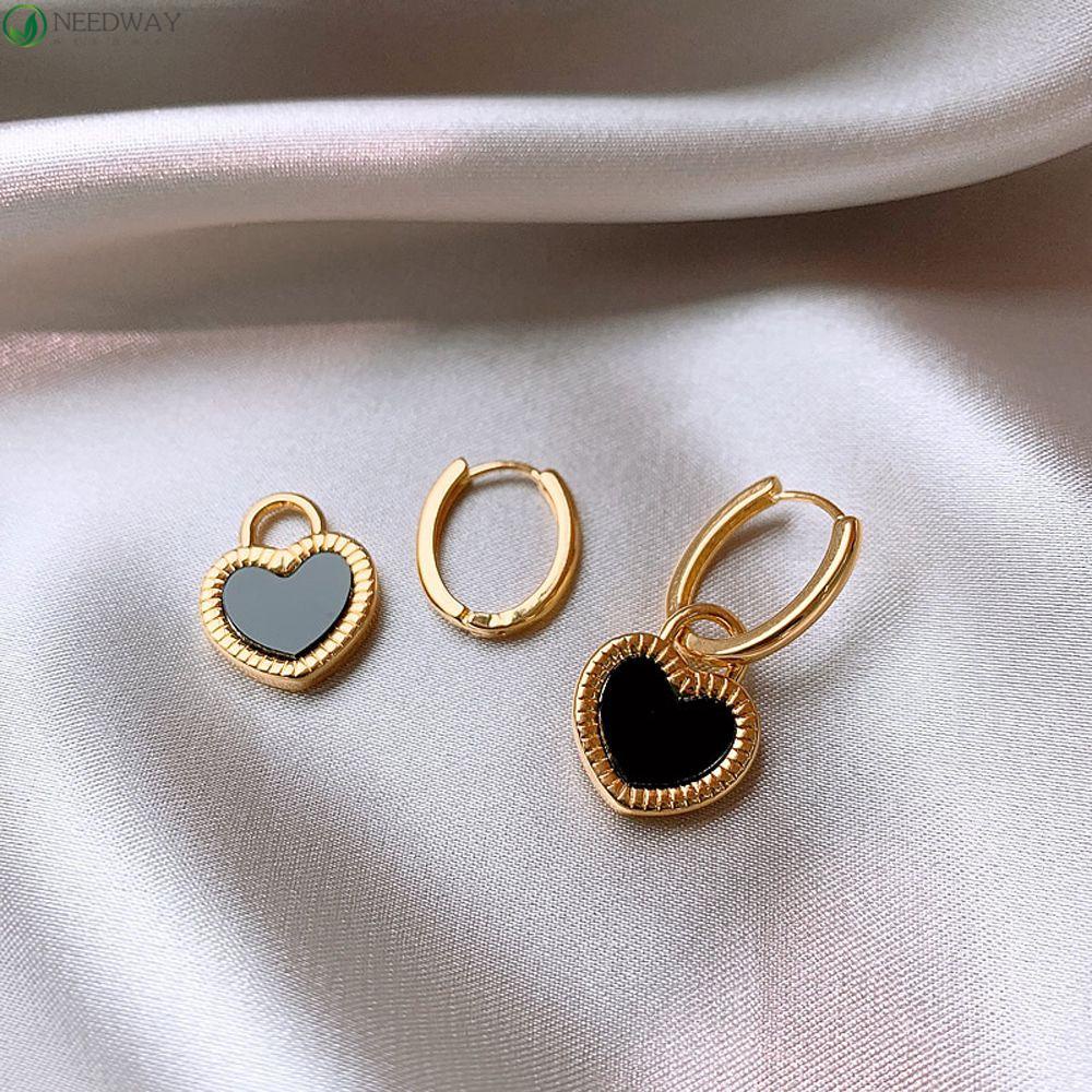 NEEDWAY Anting Perempuan Fashion Temperamen Shell Lucu Elegan Manis Hati Dua Sisi