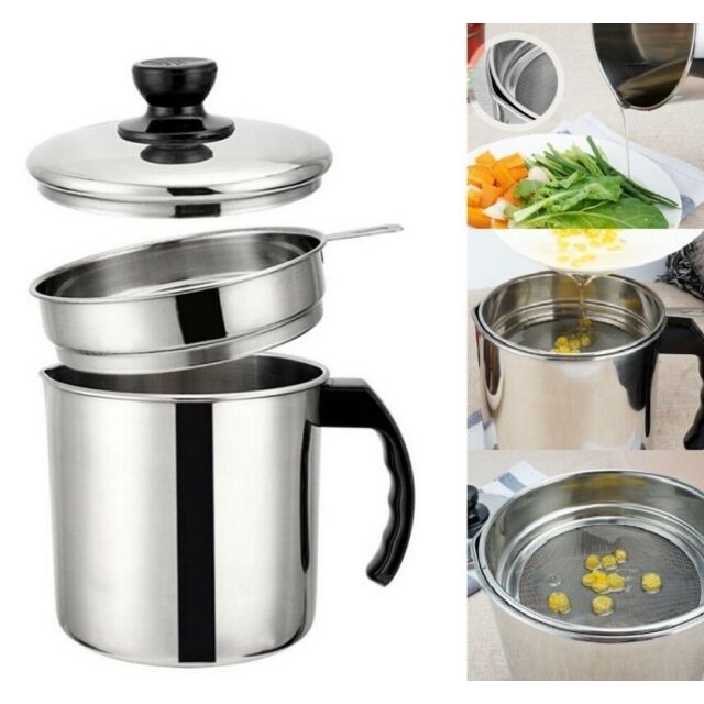[ DBI ] Wadah Saringan Makanan Minyak 1.3 liter Stainless Steel / Oil Pot Filter Anti Karat Bisa COD Bayar di tempat