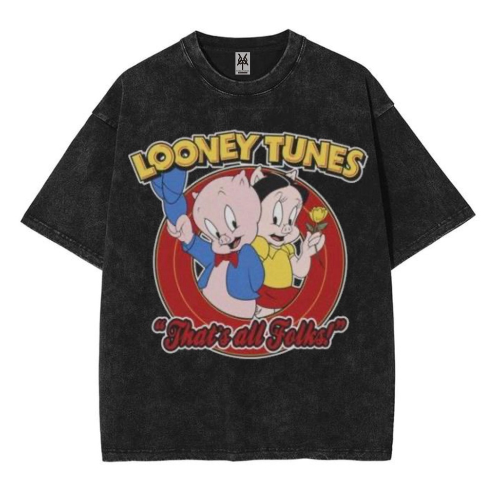 Kaos oversize looney tunes thats all folks washed washing vintage tee