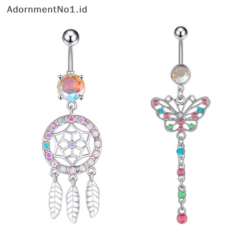 [AdornmentNo1] Warna zirkon kristal cincin kancing perut mode kreatif bentuk hati Butterfly liontin pusar untuk wanita perhiasan tubuh seksi