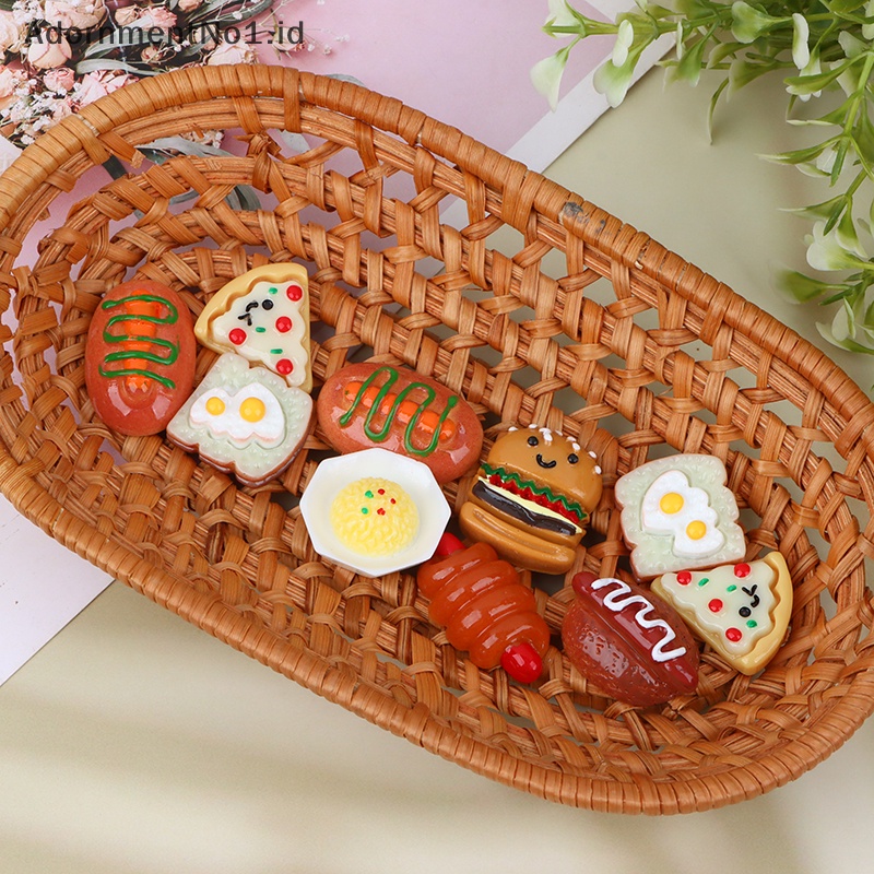 [AdornmentNo1] 10pcs Hand-ed Resin imitasi Mini Pizza Hamburger datar kembali pola miniatur aplikasi DIY Scrapbook Craft dekorasi