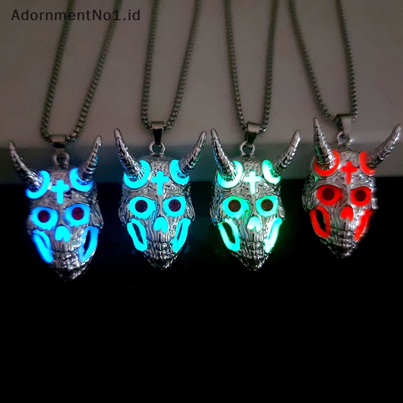 [AdornmentNo1] Luminous Ram tengkorak liontin setan kambing kepala kalung Vintage rantai leher Halloween perhiasan aksesoris untuk pria hadiah pacar