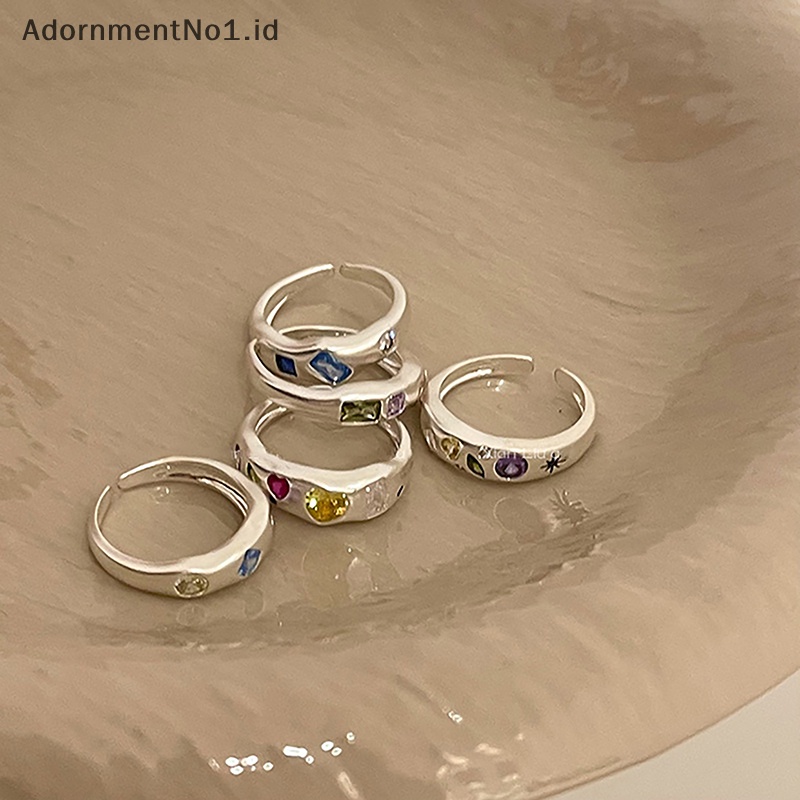 [AdornmentNo1] Cincin zirkon warna warni untuk wanita membuka cincin yang dapat disesuaikan Retro kepribadian jari telunjuk perhiasan Hip Hop gadis aksesoris hadiah