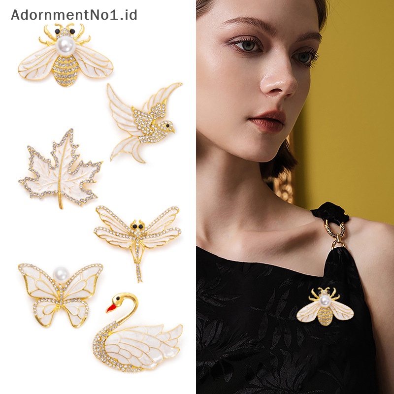 [AdornmentNo1] Animal Series Swan Brooch mutiara kupu bros wanita serbaguna aksesoris pakaian Maple Bee capung korsase ornamen