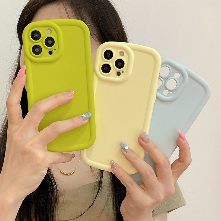 【Skin Feel】Air Bag Silicone SoftCase iPhone XR XS Max 11 12 13 14 Pro Max for Girl Women‘s Fashion Cream Phone Case Macaron Gray Yellow