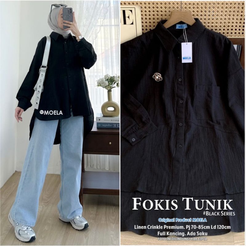 FOKIS TUNIK BLACK SERIES ORI MOELA | Ld120 Linen Crinkle Premium