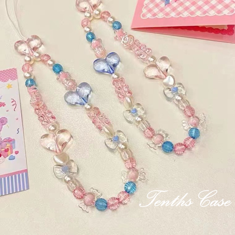 INS Style Colorful Heart Pattern Shape Chain Bracelet Pendant Short Phone Case Universal Creative Lanyard